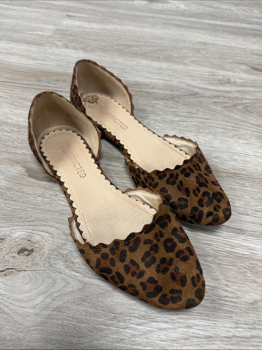 Restricted Leopard Print Scalloped D'Orsay Flats in Brown and Black